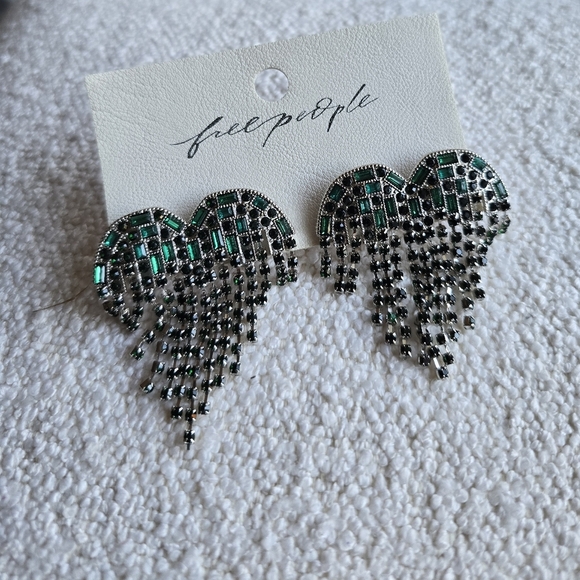 Free People, Hearts On Fire Dangle Earrings, Green/Black/Silver- NWT! - Picture 5 of 6